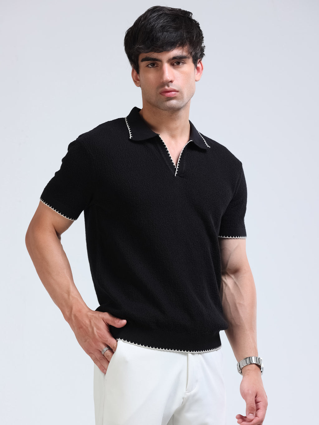 Men’s Crush Cotton Knit Polo - Black