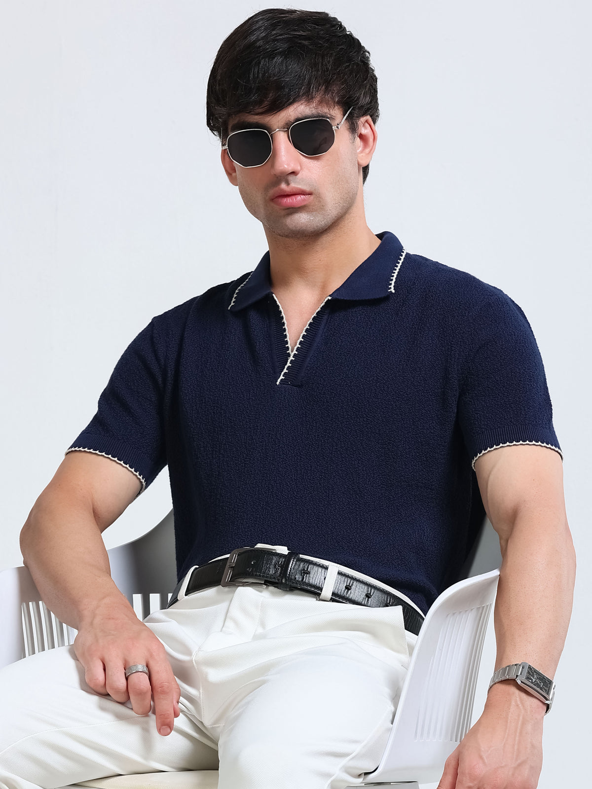Men’s Crush Cotton Knit Polo - Navy Blue