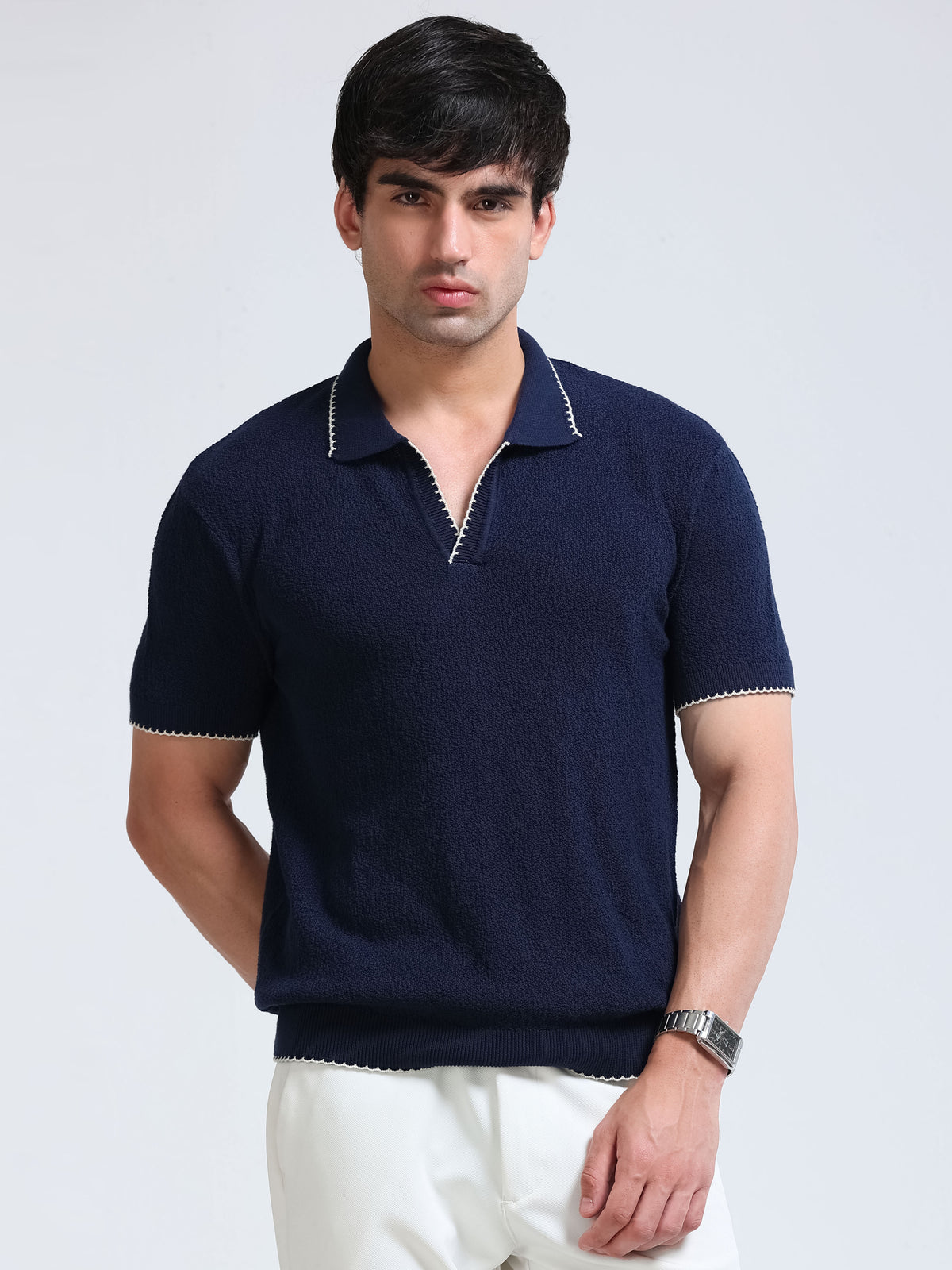 Men’s Crush Cotton Knit Polo - Navy Blue