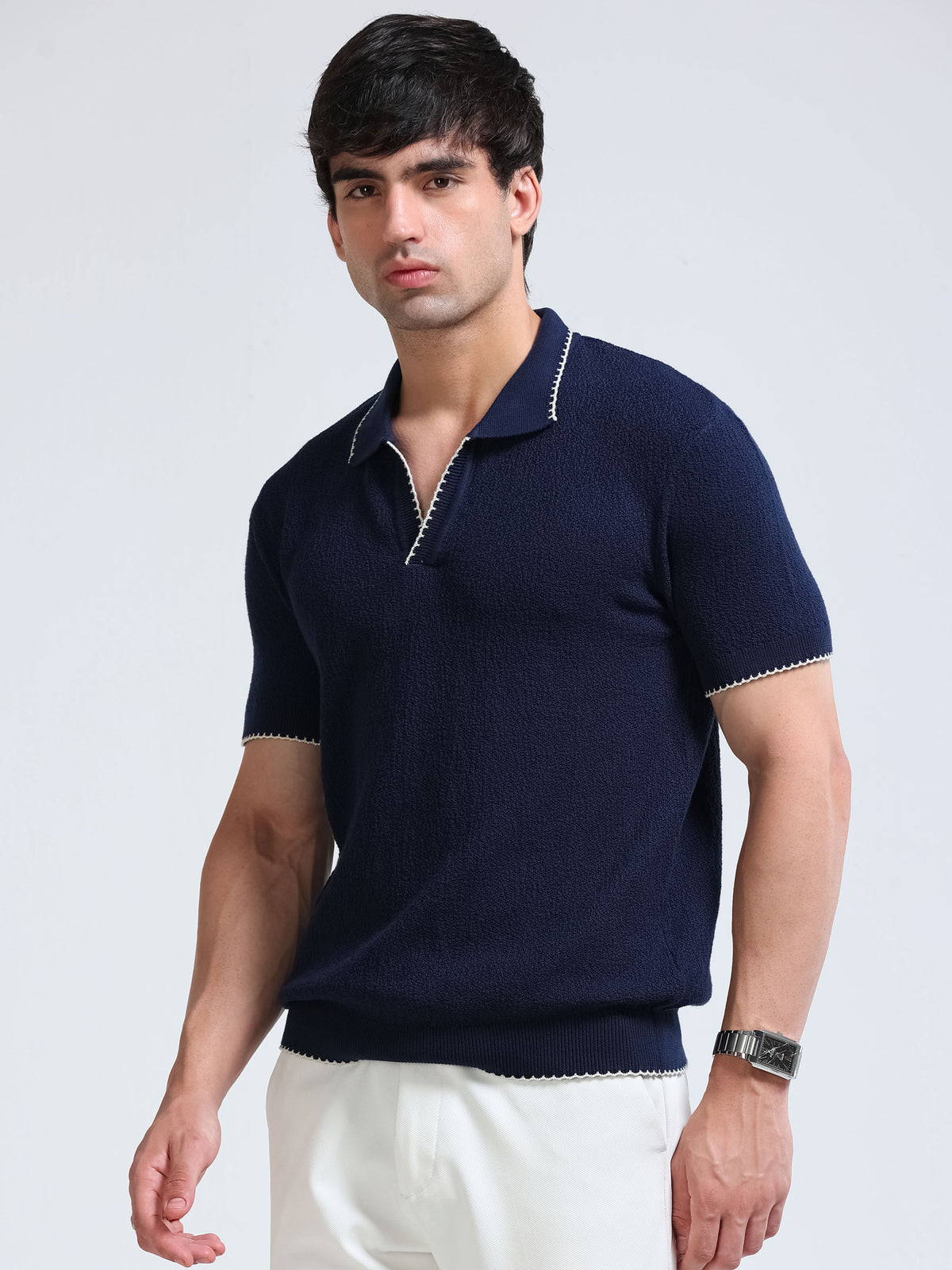 Men’s Crush Cotton Knit Polo - Navy Blue