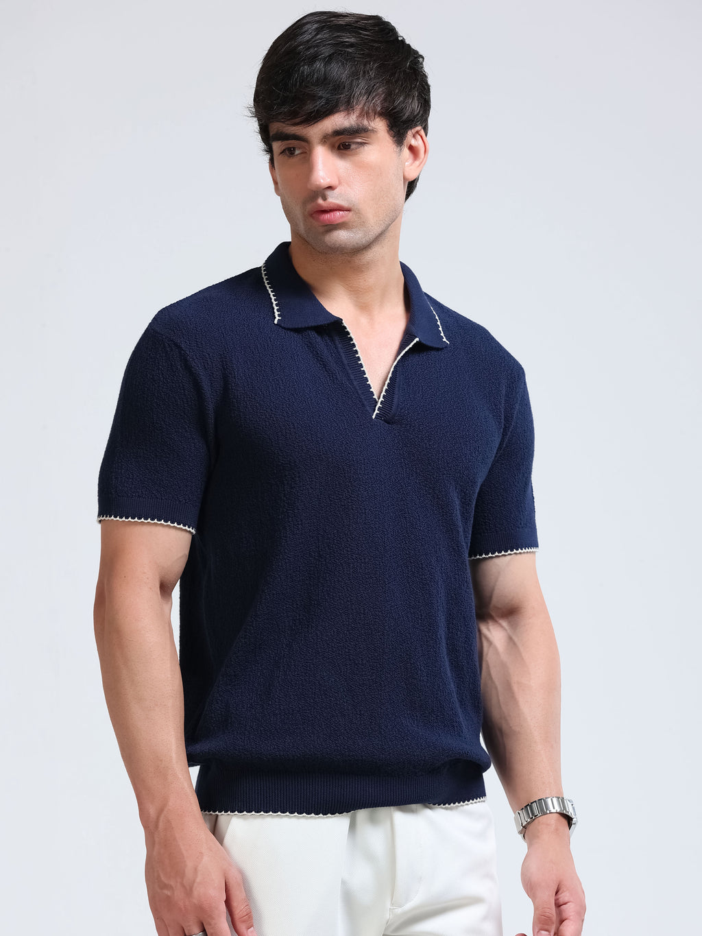 Men’s Crush Cotton Knit Polo - Navy Blue