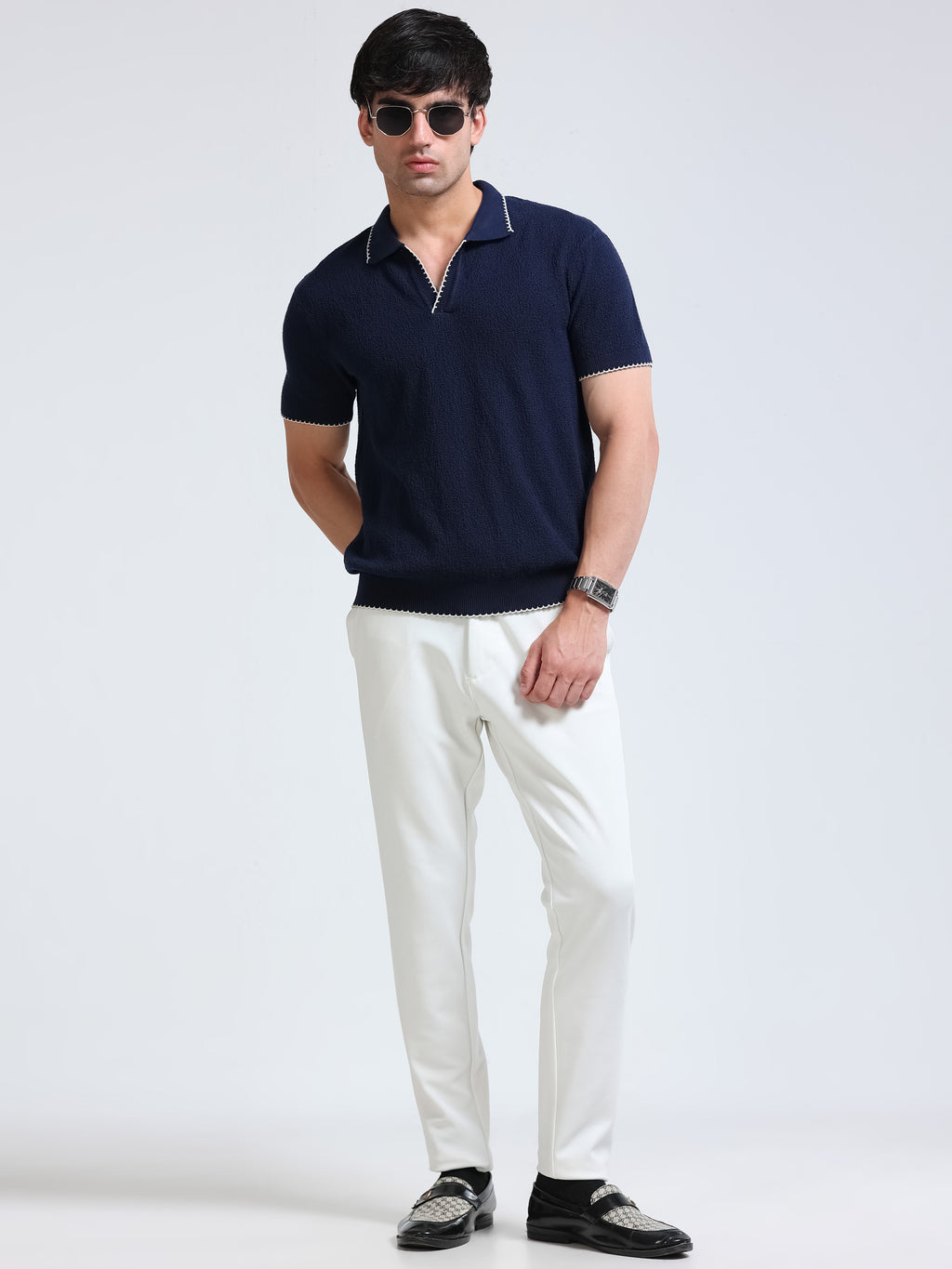 Men’s Crush Cotton Knit Polo - Navy Blue