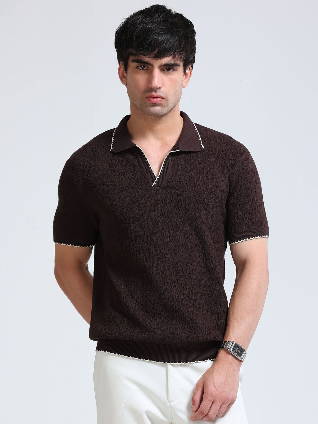 Men’s Crush Cotton Knit Polo - Brown