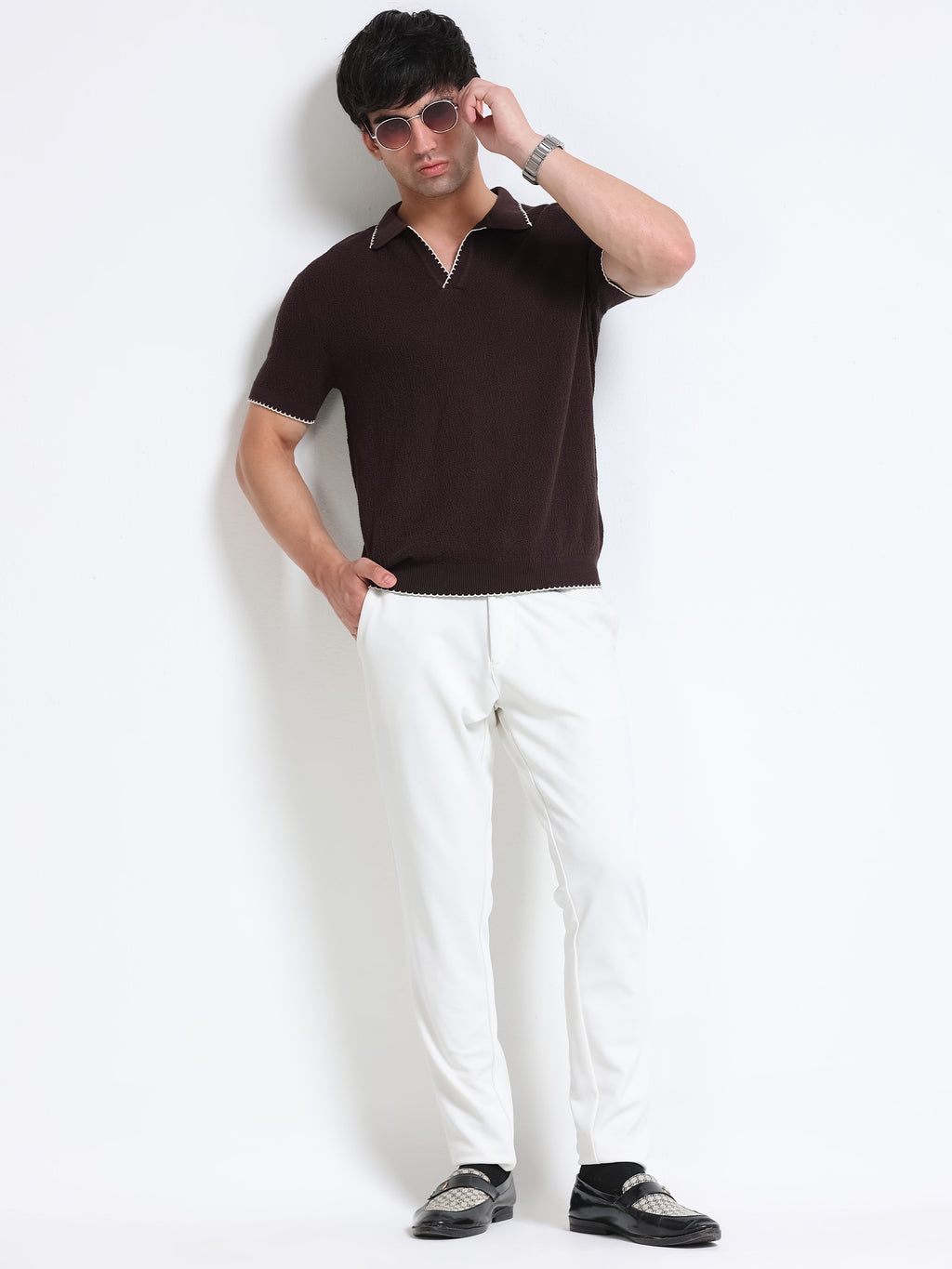 Men’s Crush Cotton Knit Polo - Brown
