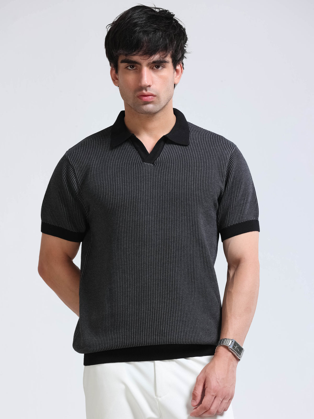 Men's Melange Knit Polo - Black