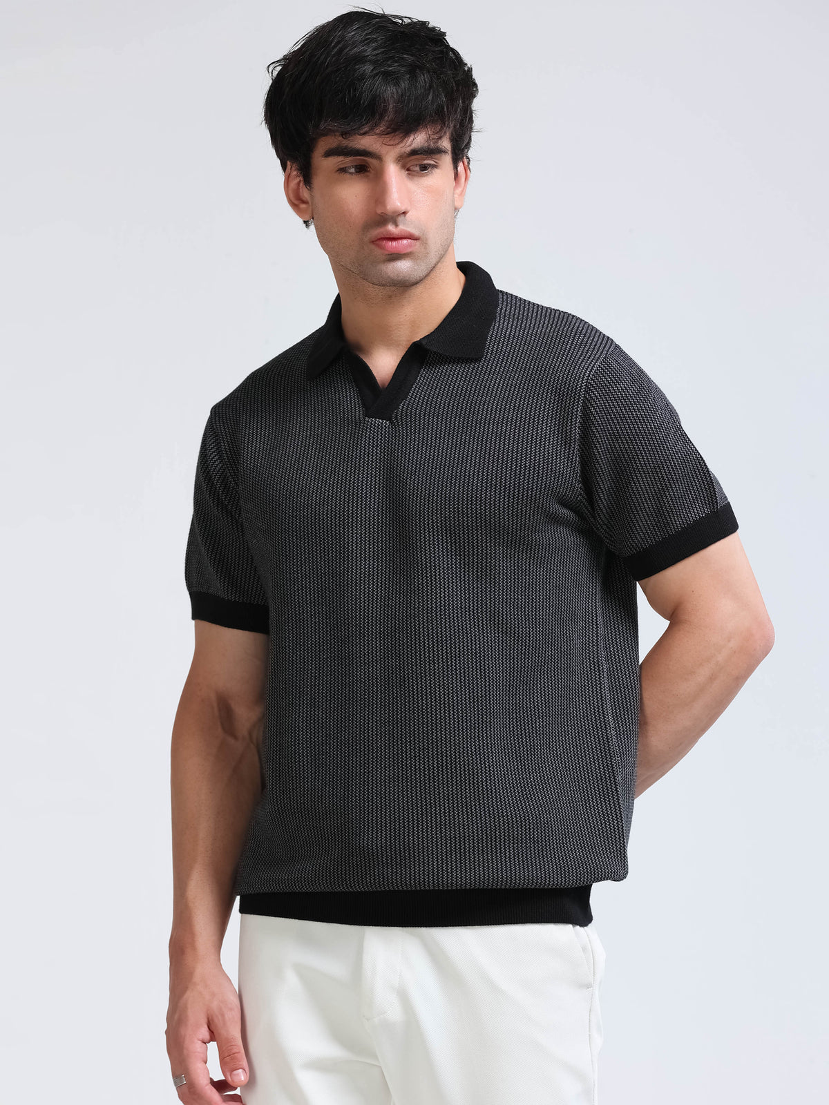 Men's Melange Knit Polo - Black