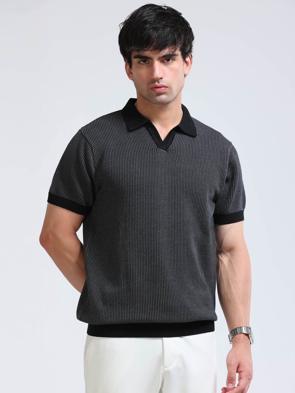 Men's Melange Knit Polo - Black