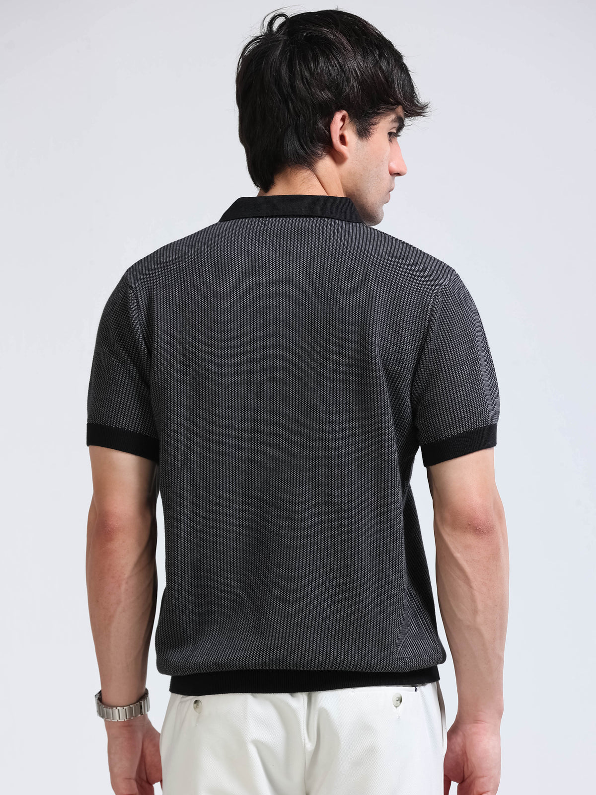 Men's Melange Knit Polo - Black