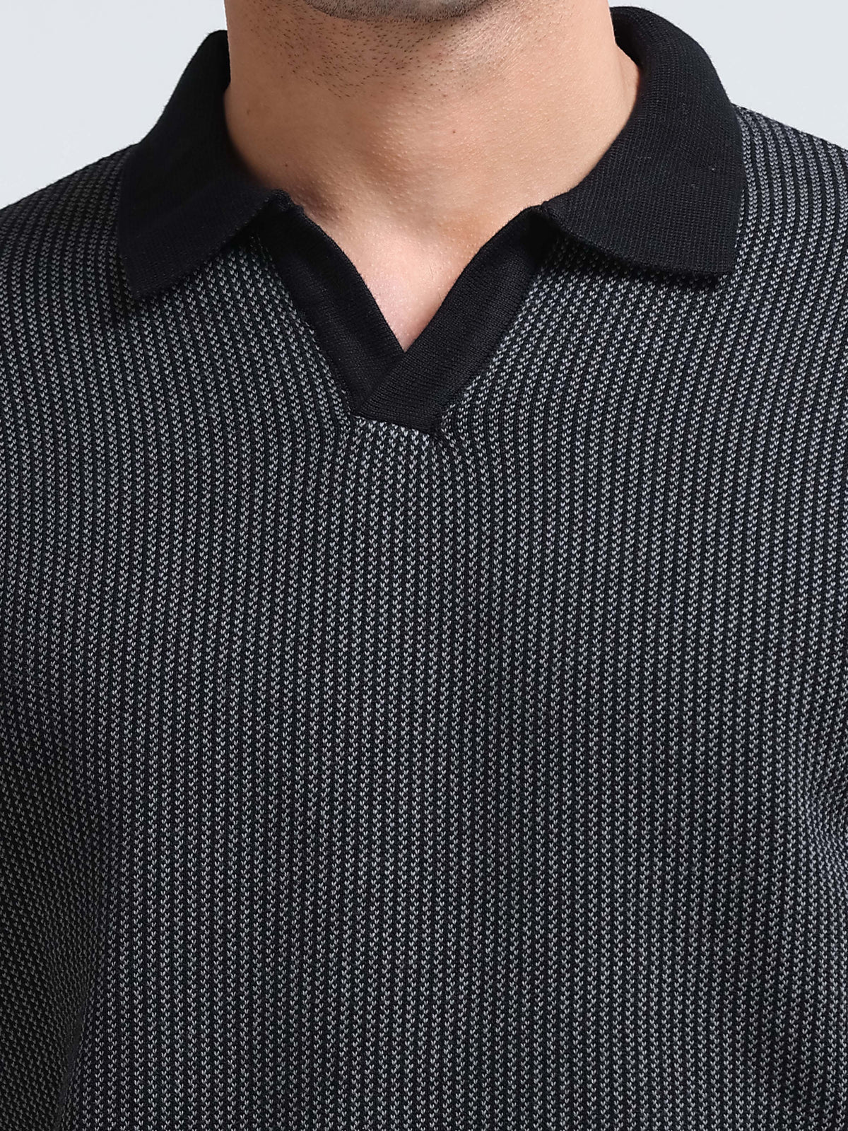 Men's Melange Knit Polo - Black