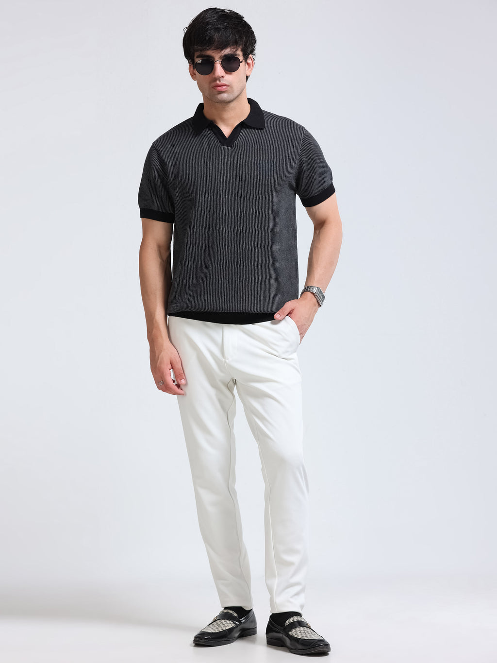 Men's Melange Knit Polo - Black