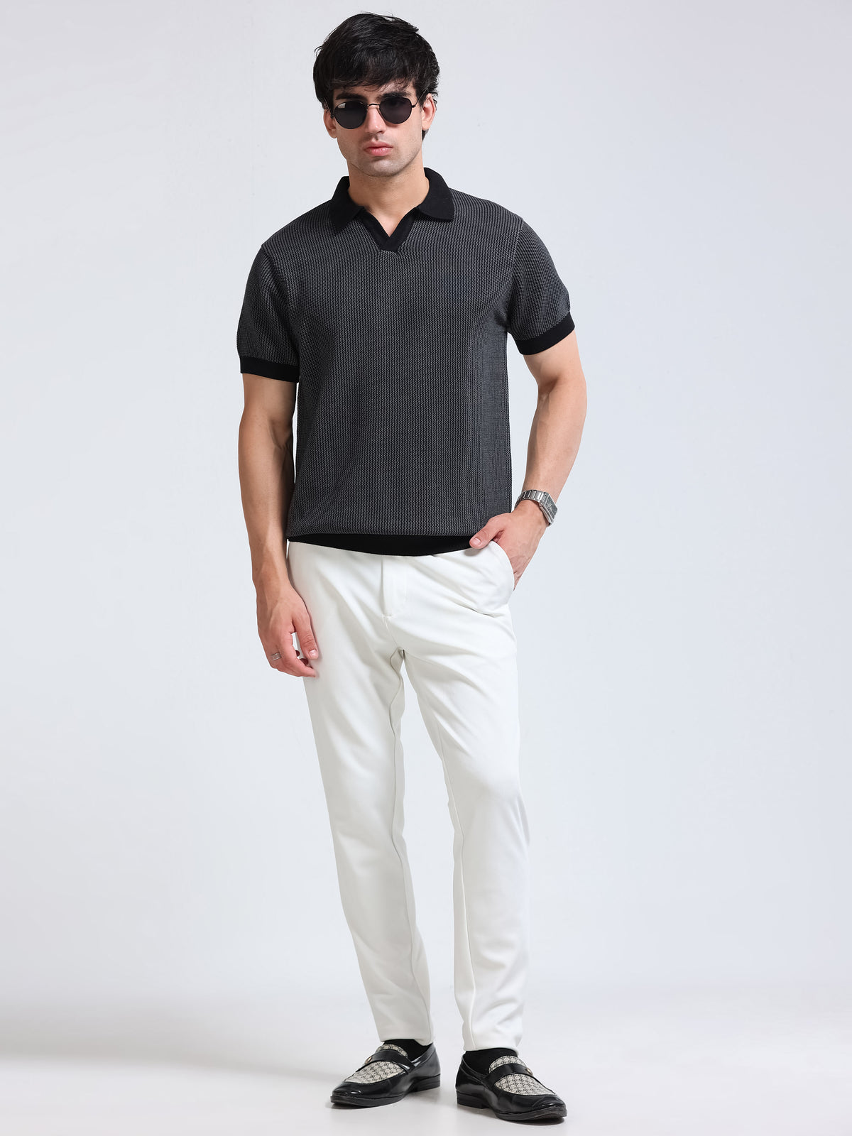 Men's Melange Knit Polo - Black