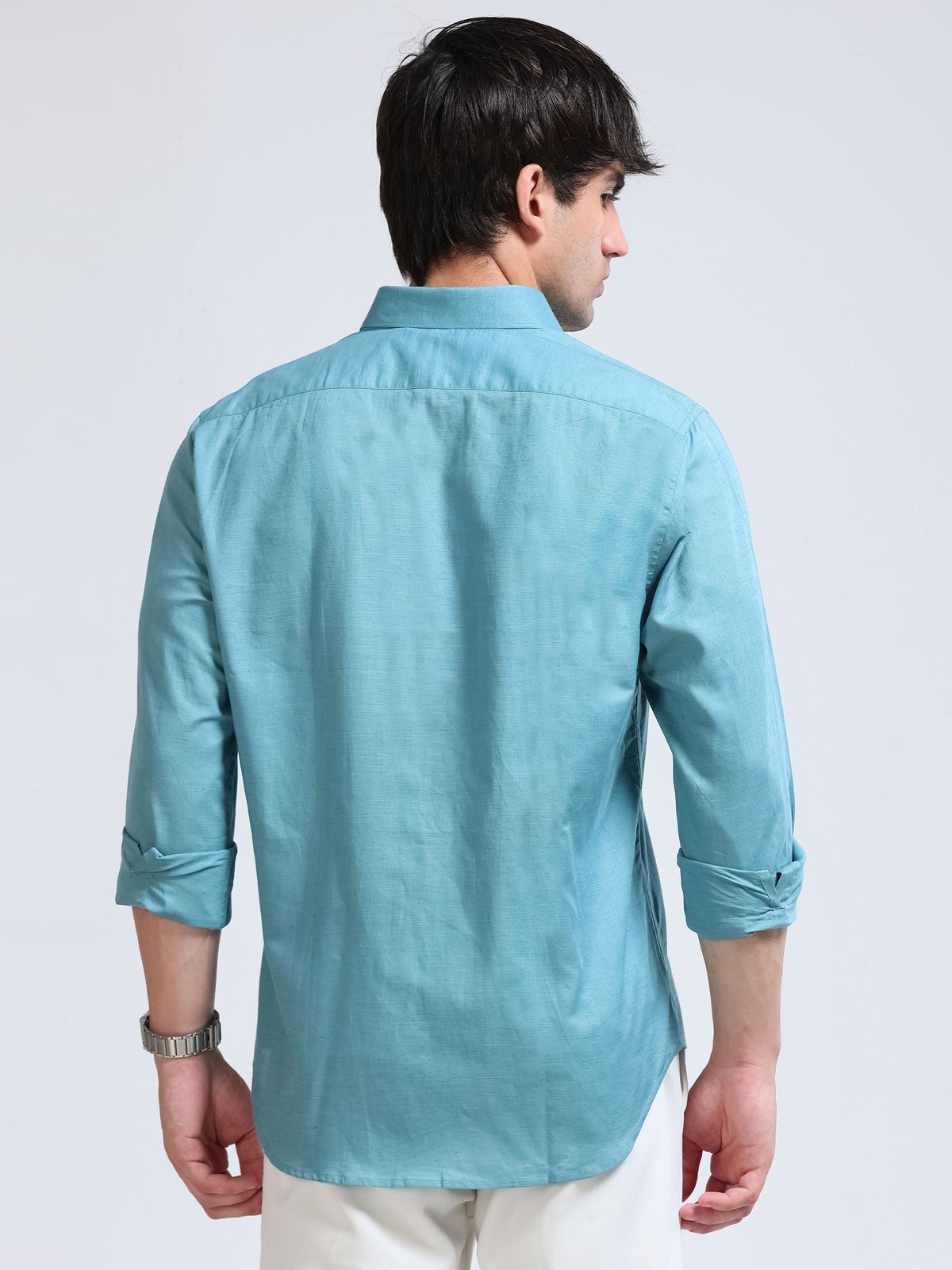 Men’s Turquoise Linen Cotton Double Pocket Utility Shirt
