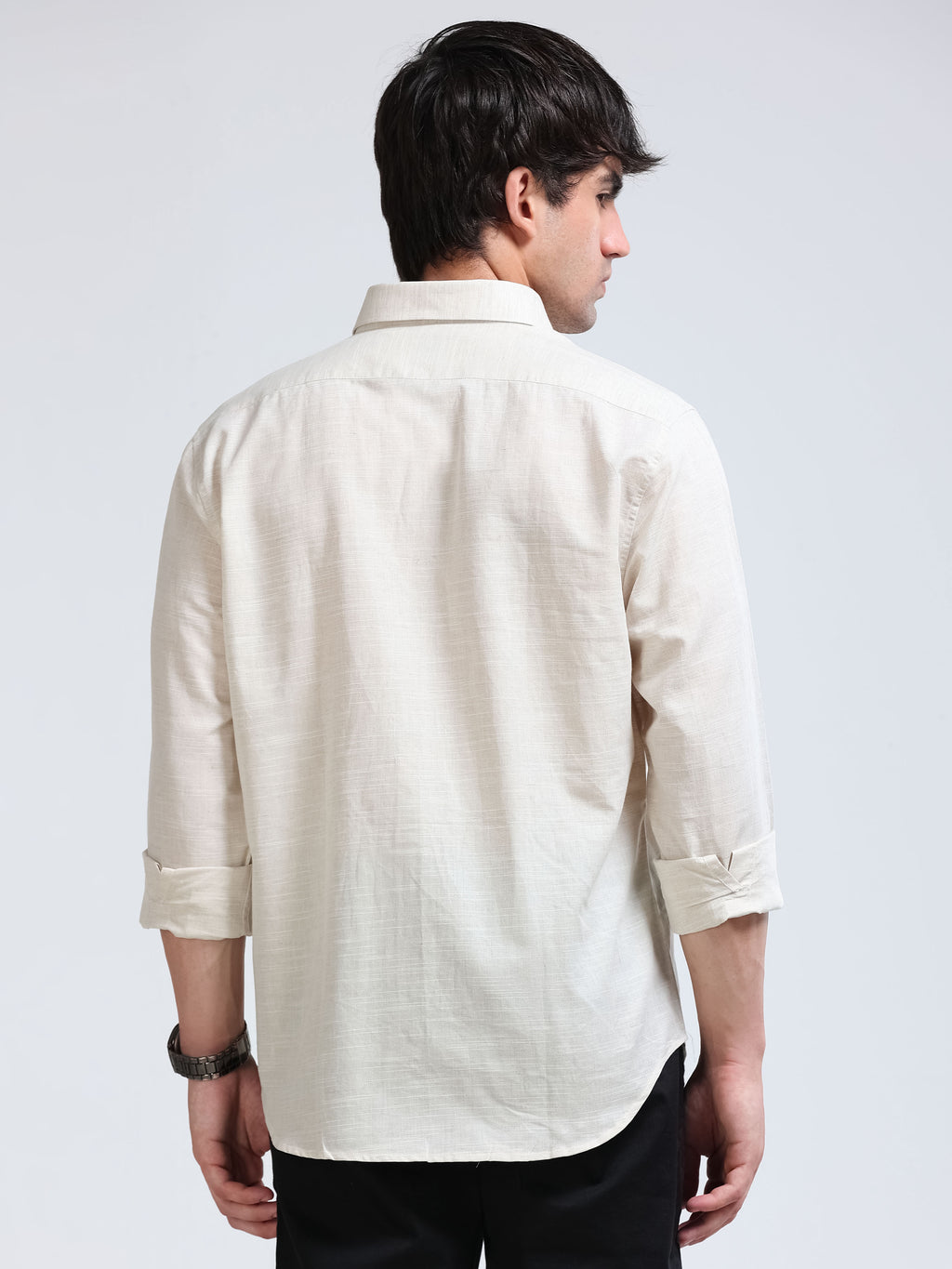 Men’s Cream Linen Cotton Double Pocket Utility Shirt