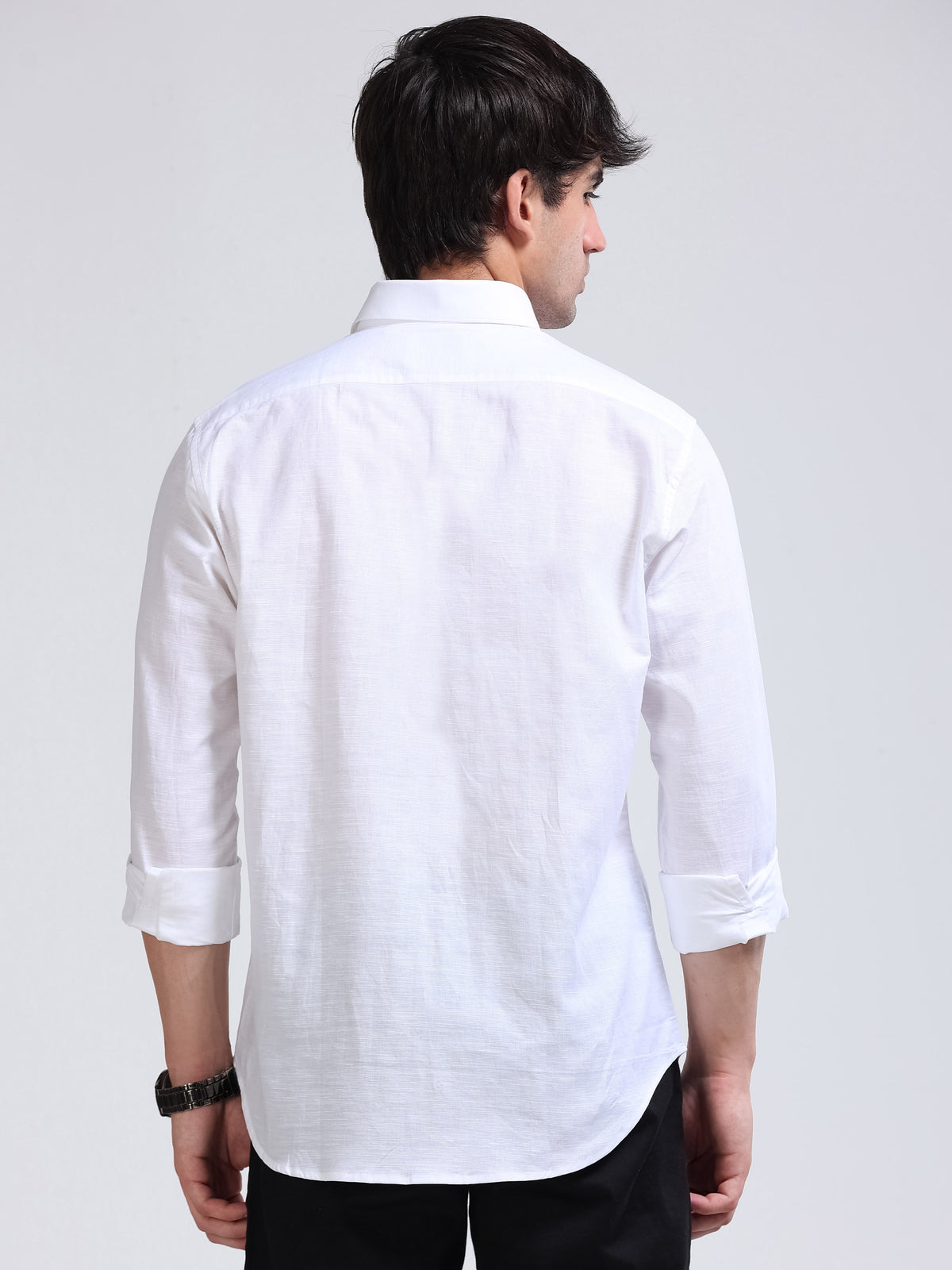 Men’s White Linen Cotton Double Pocket Utility Shirt