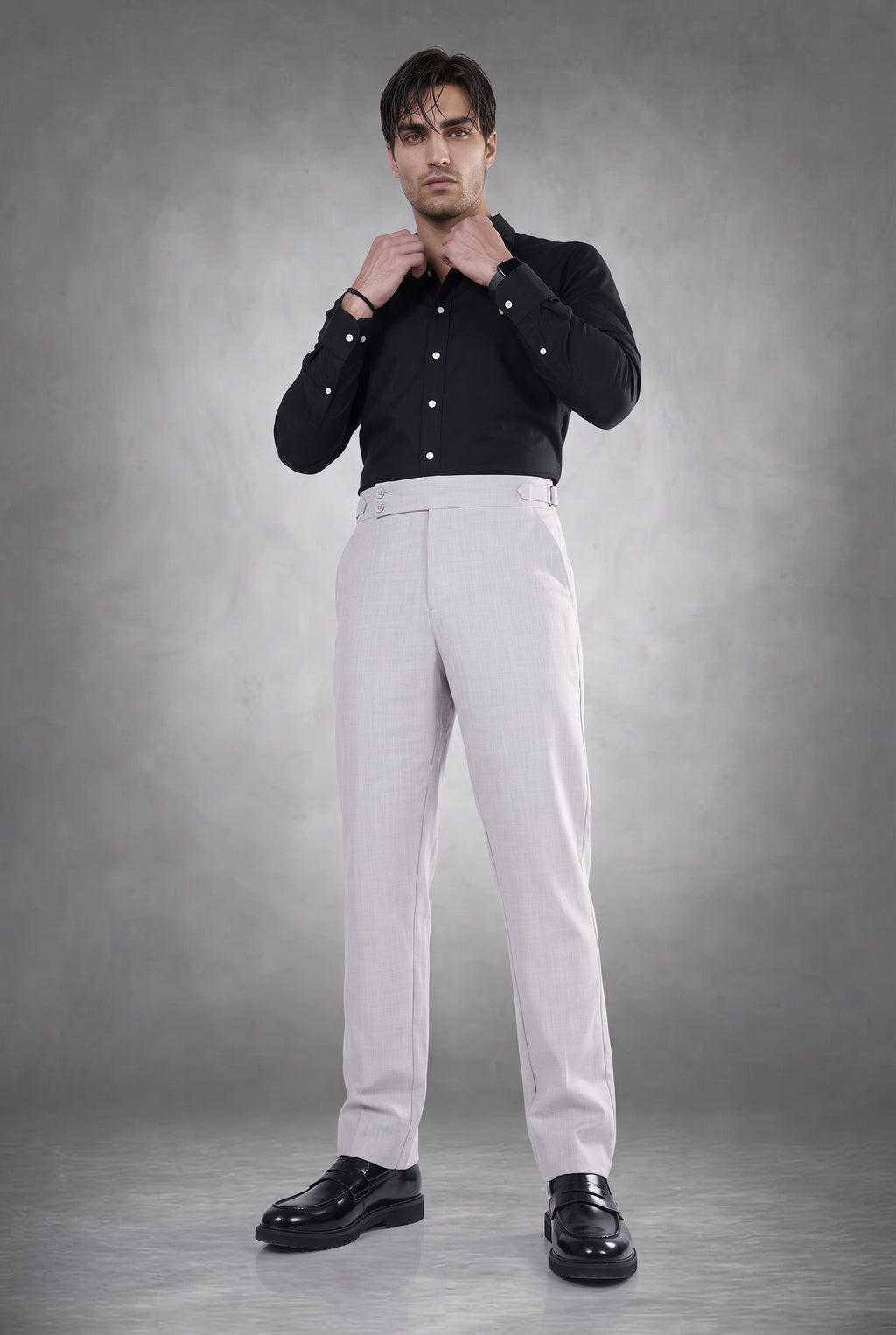 Fog Grey 2-Button Linen Trousers