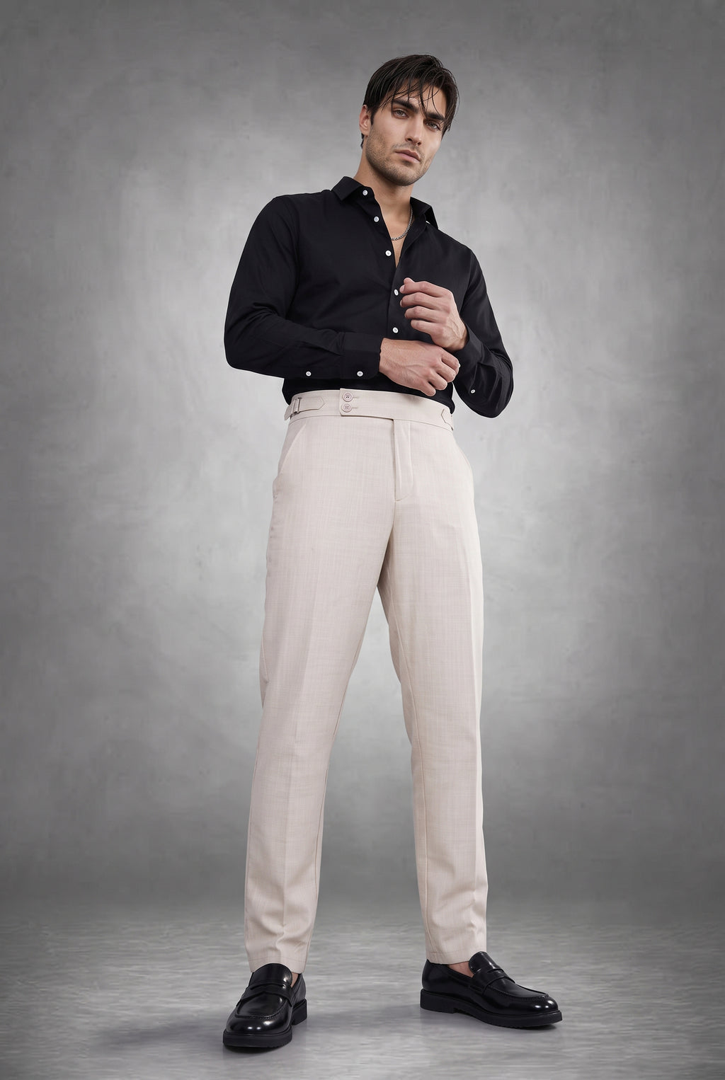 Soft Beige 2-Button Linen Trousers