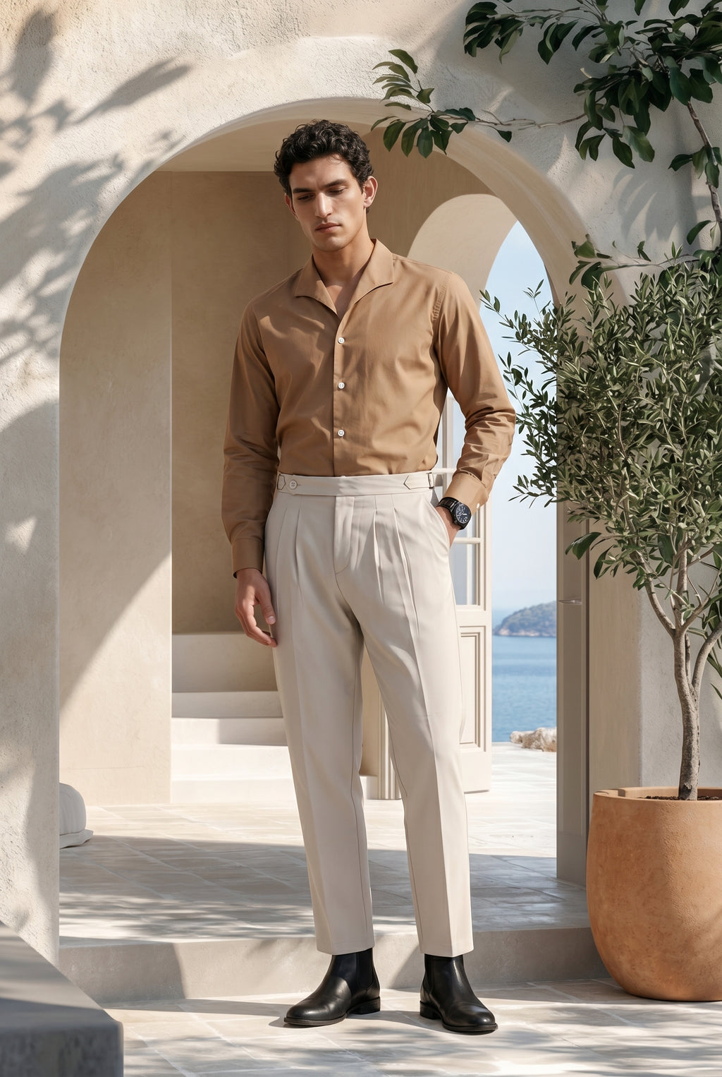 Sahara Beige Lapel Collar Shirt