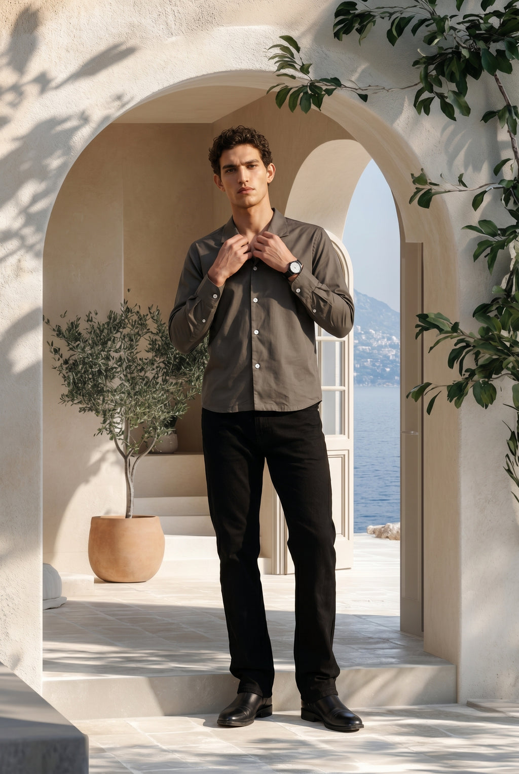 Gunmetal Grey Lapel Collar Shirt