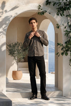 Gunmetal Grey Lapel Collar Shirt