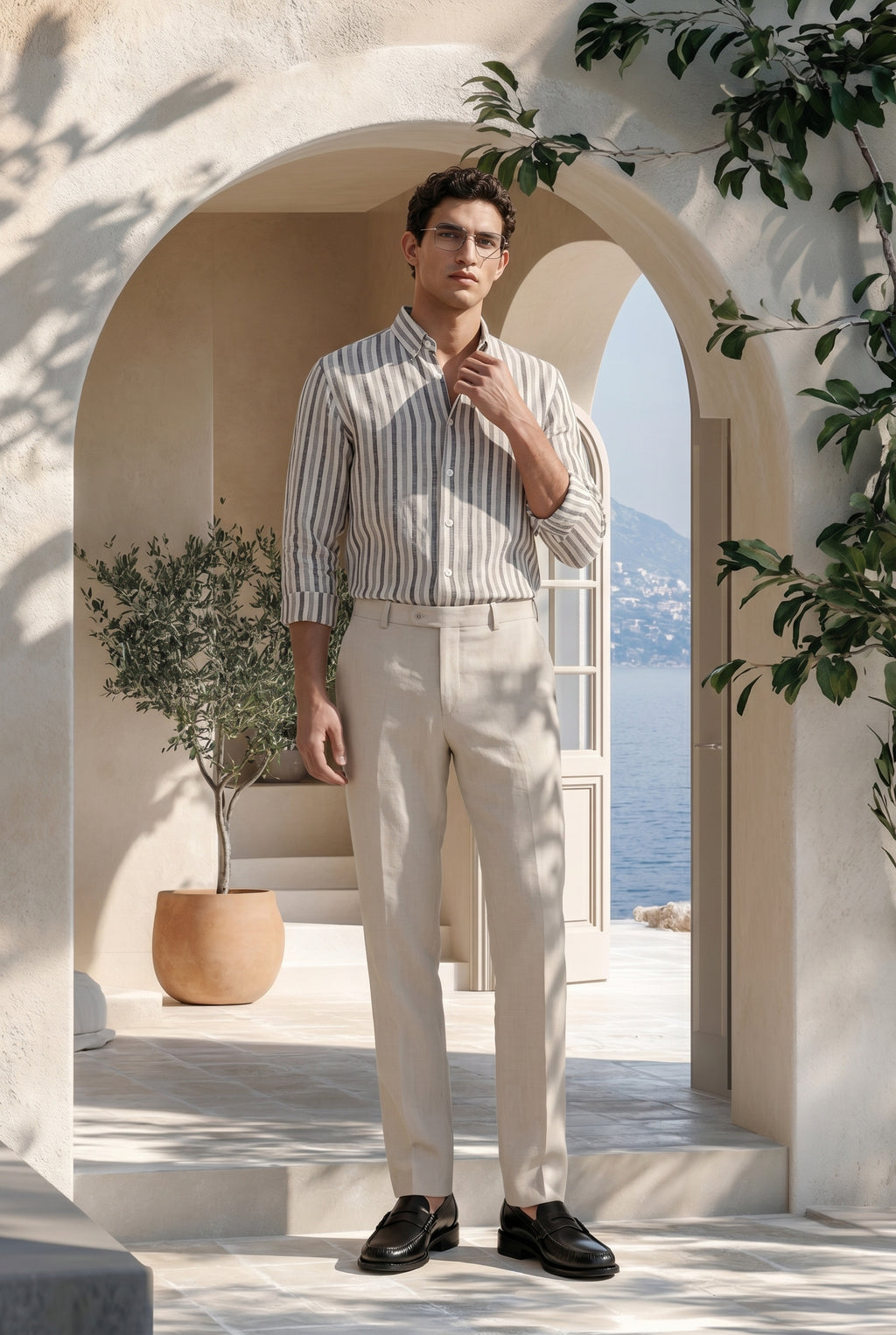 Ash Stripe Down Button Signature Cotton Shirt