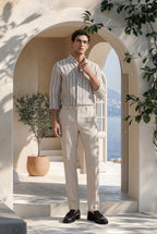 Ash Stripe Down Button Signature Cotton Shirt