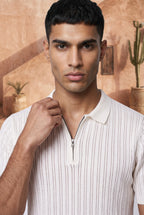 Frost Ivory Cotton Knit Quarter Zip T-Shirt