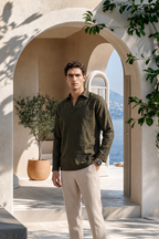 Hunter Green Pure Cotton Johnny Collar Polo