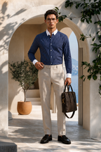 Midnight Blue Stripe Down Button Cotton Shirt