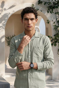 Pistachio Dust Linen Cuban Collar Shirt