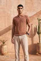 Desert Rose Checkered Cotton Knit Polo T-Shirt