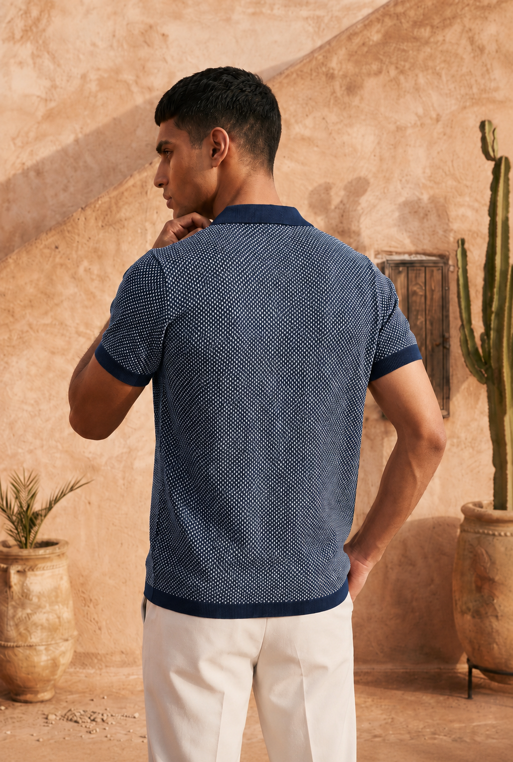 Midnight Melange Cotton Knit Polo T-Shirt