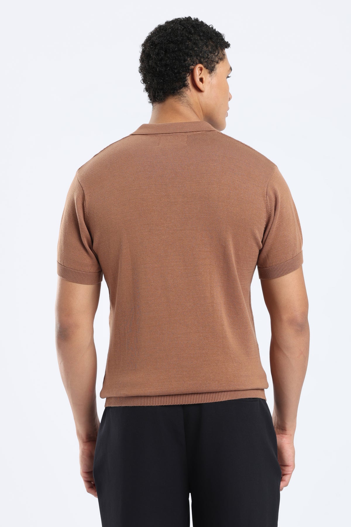 Men’s Cable Knit Polo Shirt - Camel