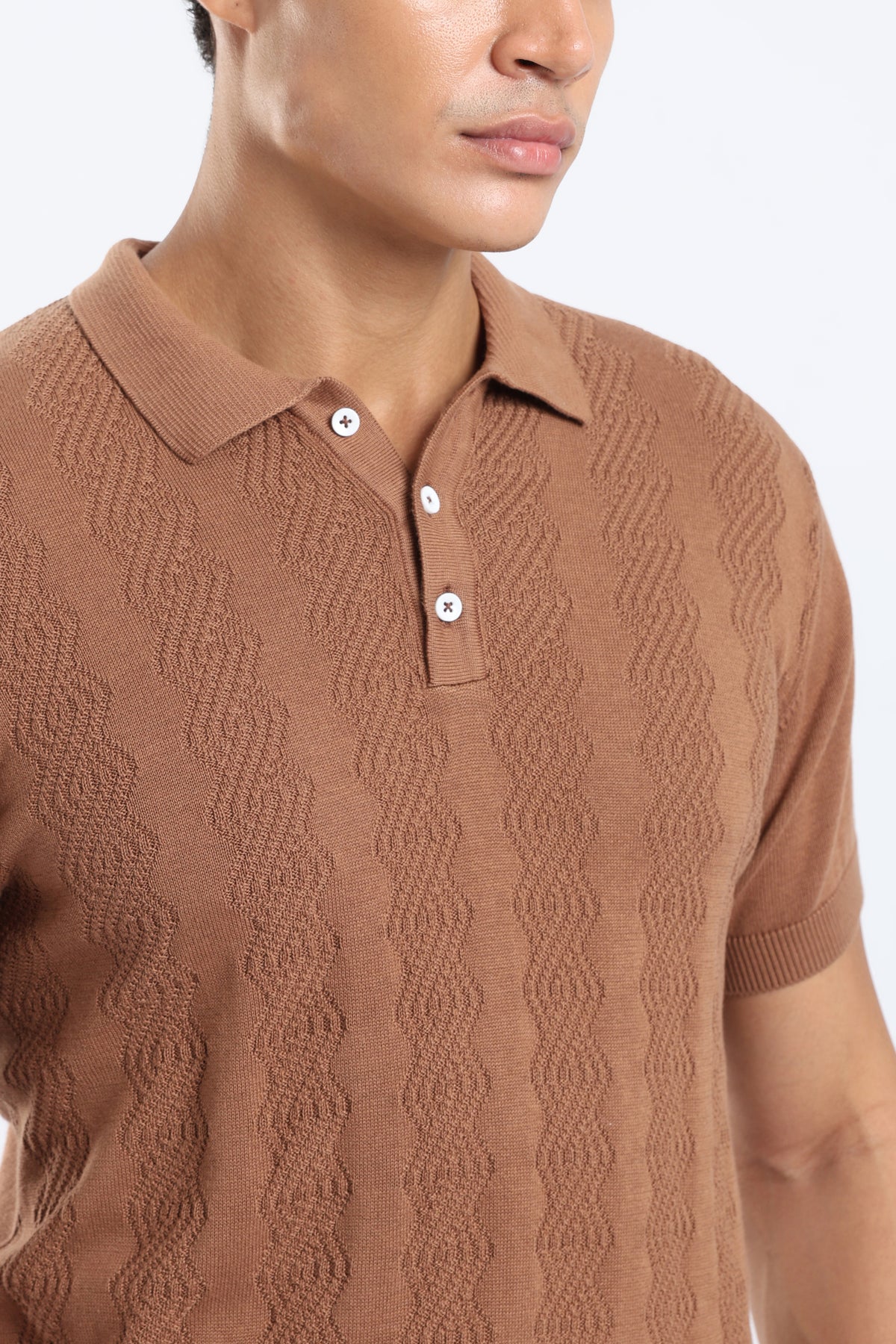 Men’s Cable Knit Polo Shirt - Camel