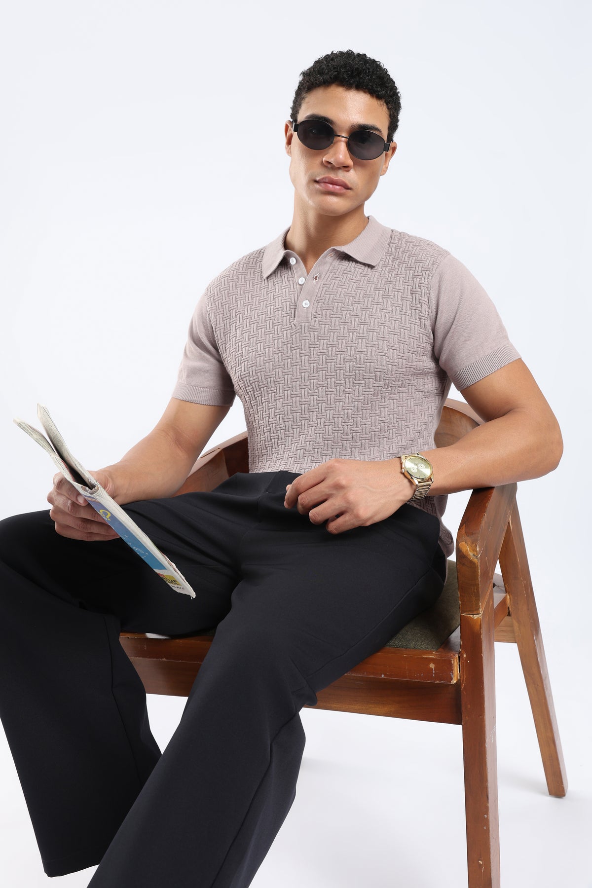 Men’s Basket Weave Knit Polo Shirt - Grey