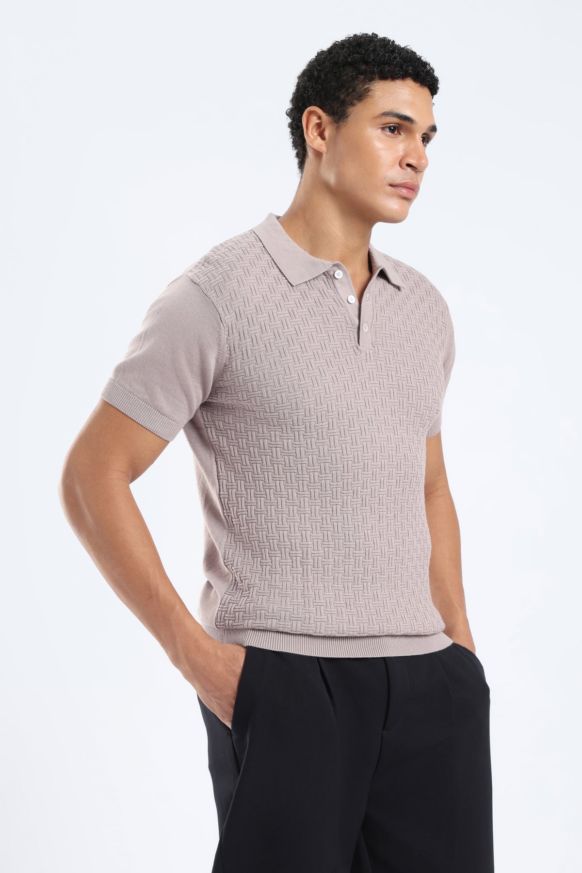 Men’s Basket Weave Knit Polo Shirt - Grey