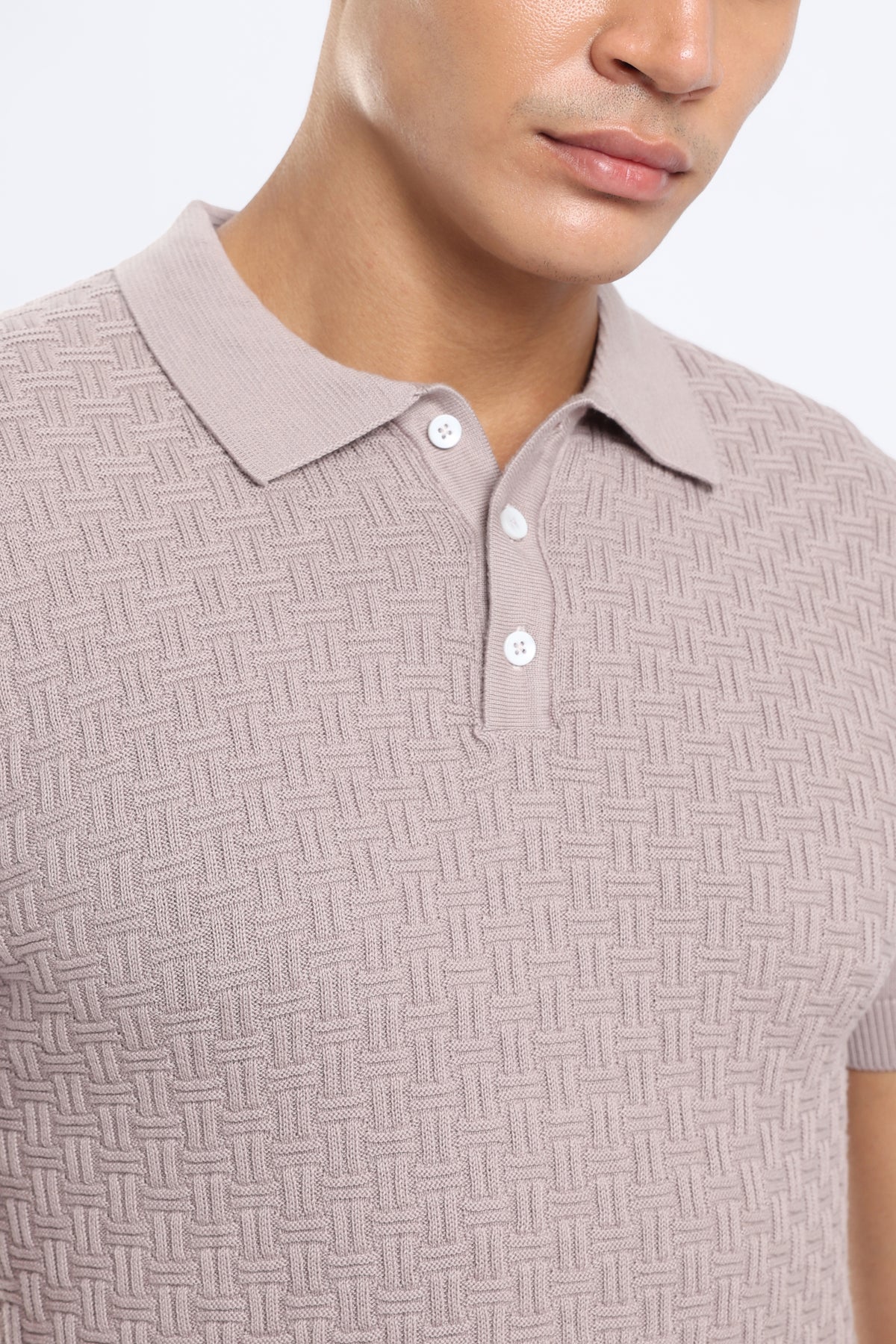 Men’s Basket Weave Knit Polo Shirt - Grey