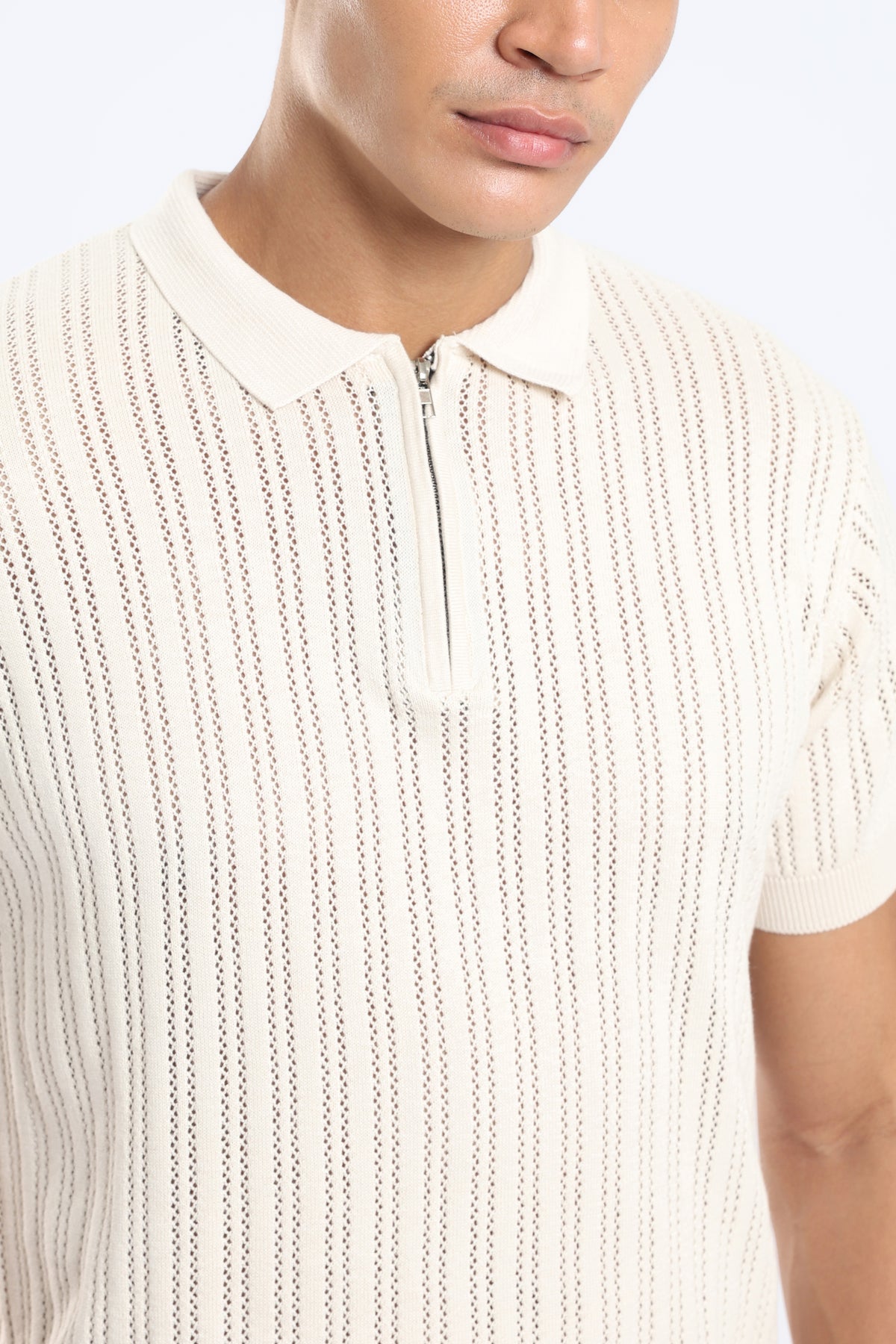 Men’s Cotton Quarter Zip Polo - Ivory