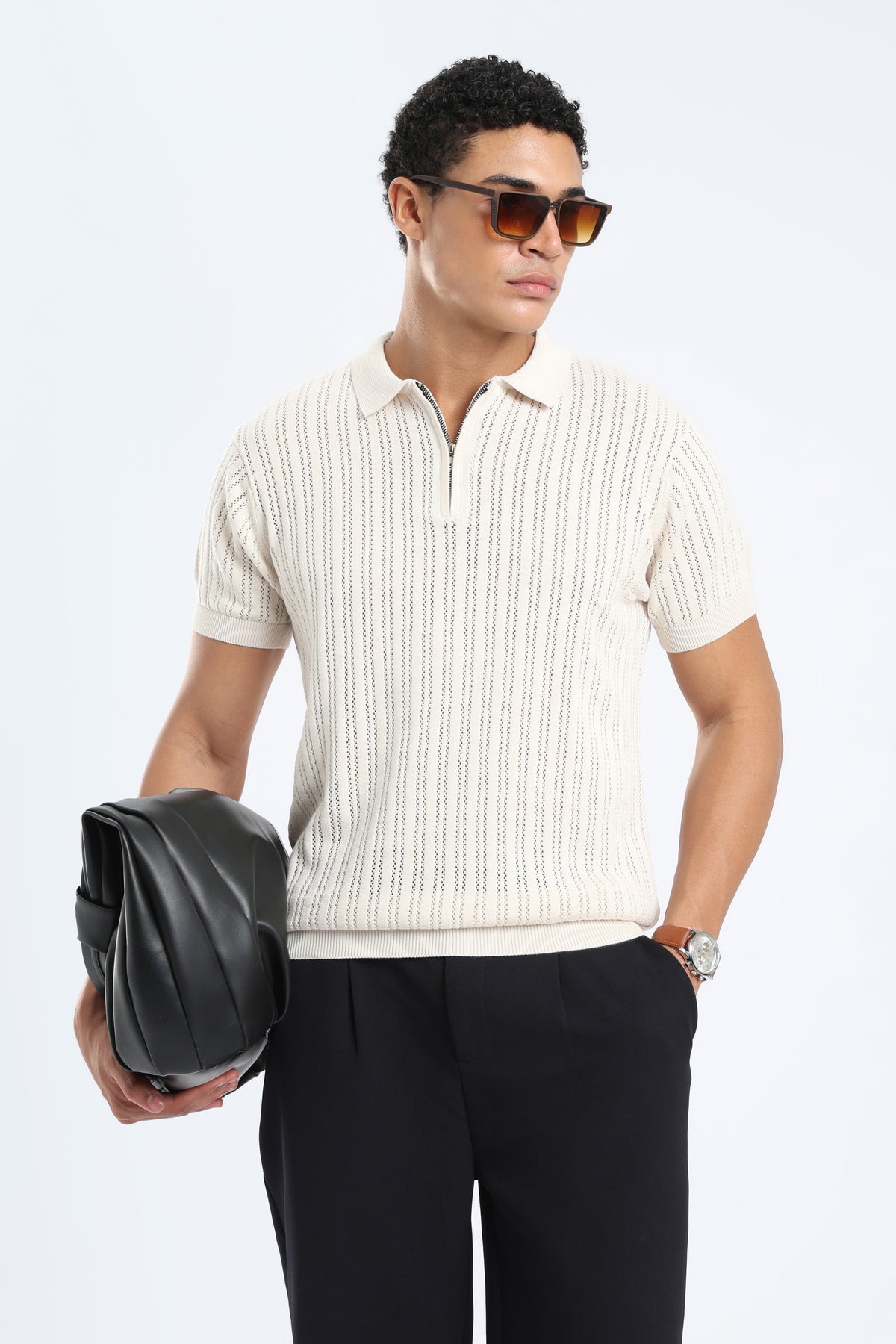 Men’s Cotton Quarter Zip Polo - Ivory