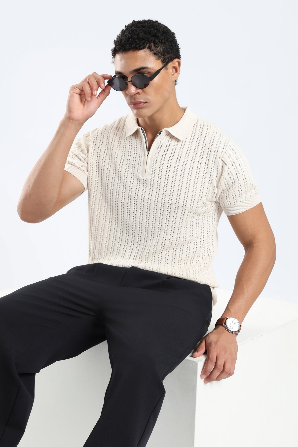 Men’s Cotton Quarter Zip Polo - Ivory