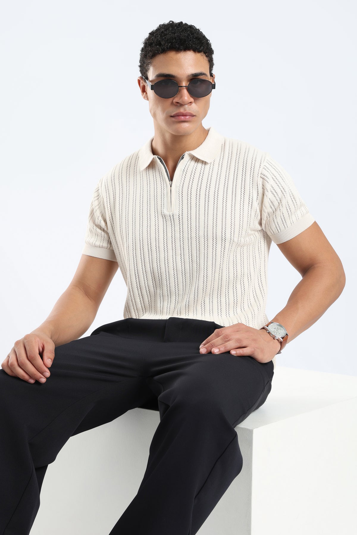 Men’s Cotton Quarter Zip Polo - Ivory