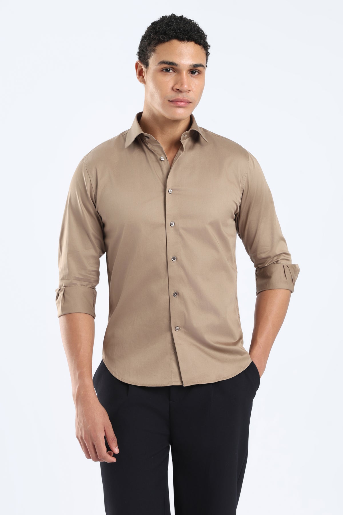 The Camel Cotton Satin Tailored Shirt