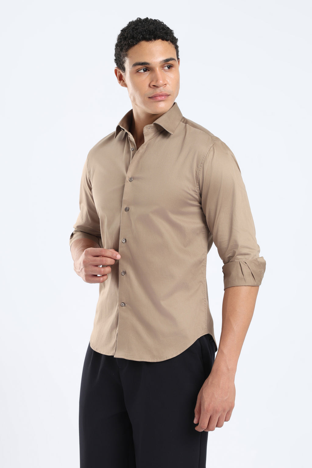 The Camel Cotton Satin Tailored Shirt