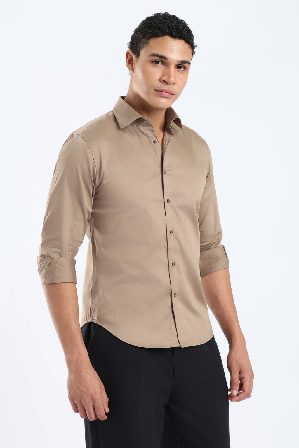 The Camel Cotton Satin Tailored Shirt