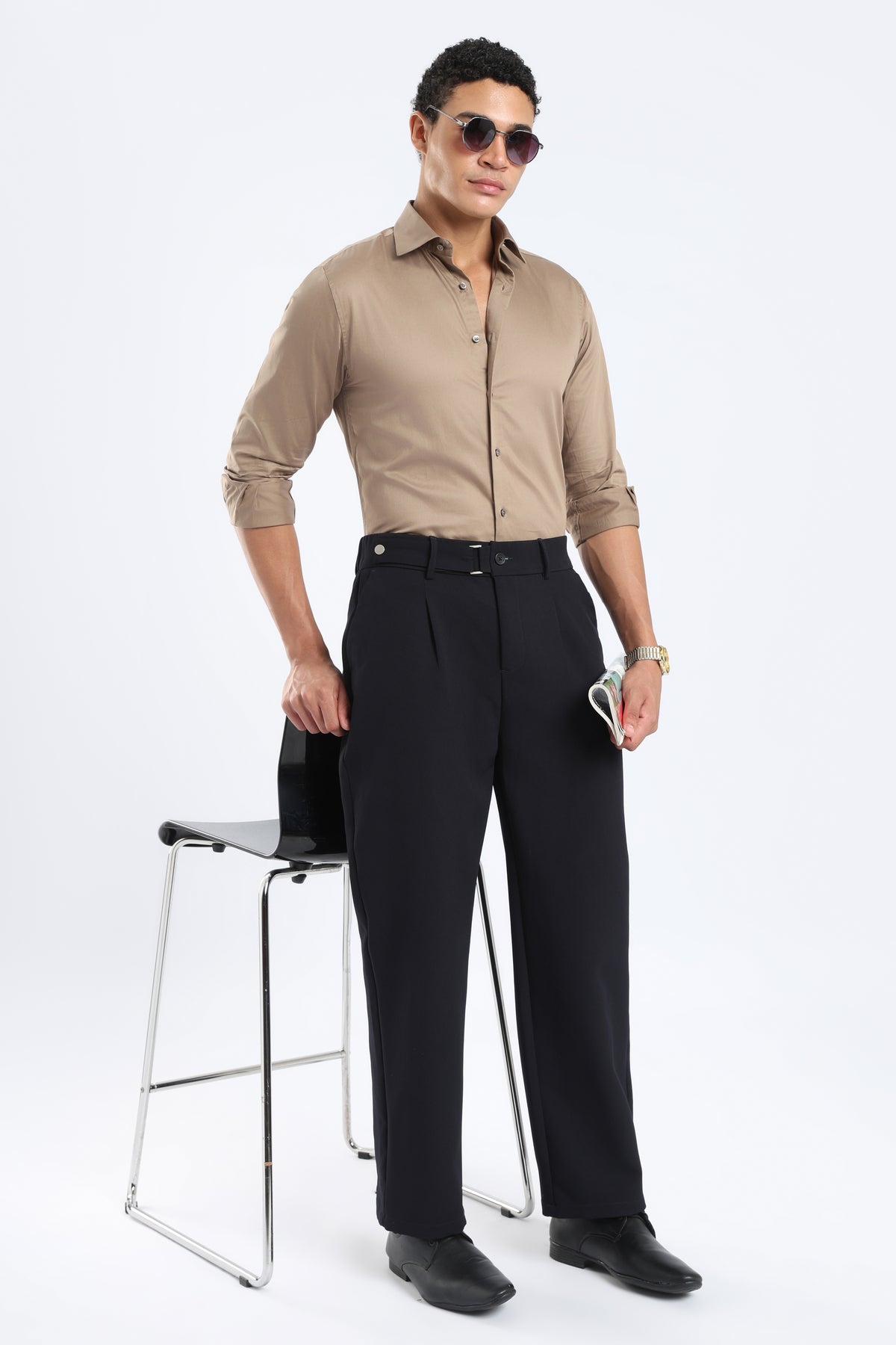 The Camel Cotton Satin Tailored Shirt