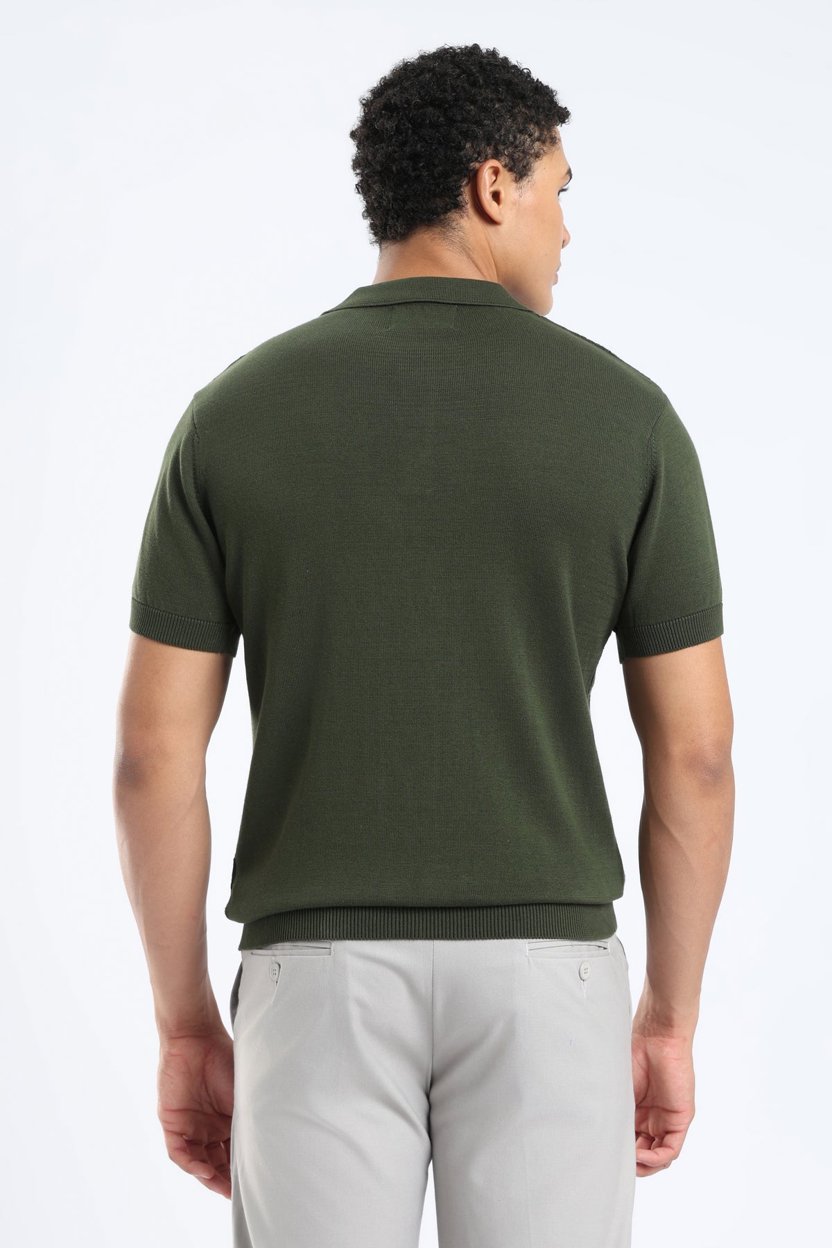 Men’s Cable Knit Polo Shirt - Olive Green