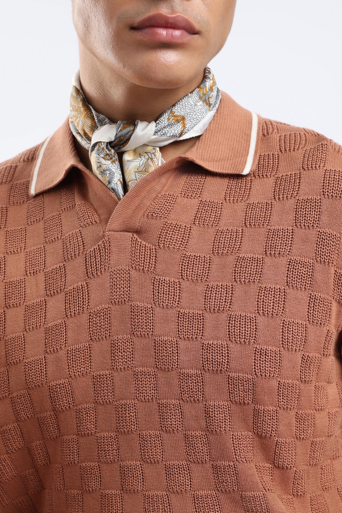 Men’s Checkered Knit Polo Shirt - Desert Rose