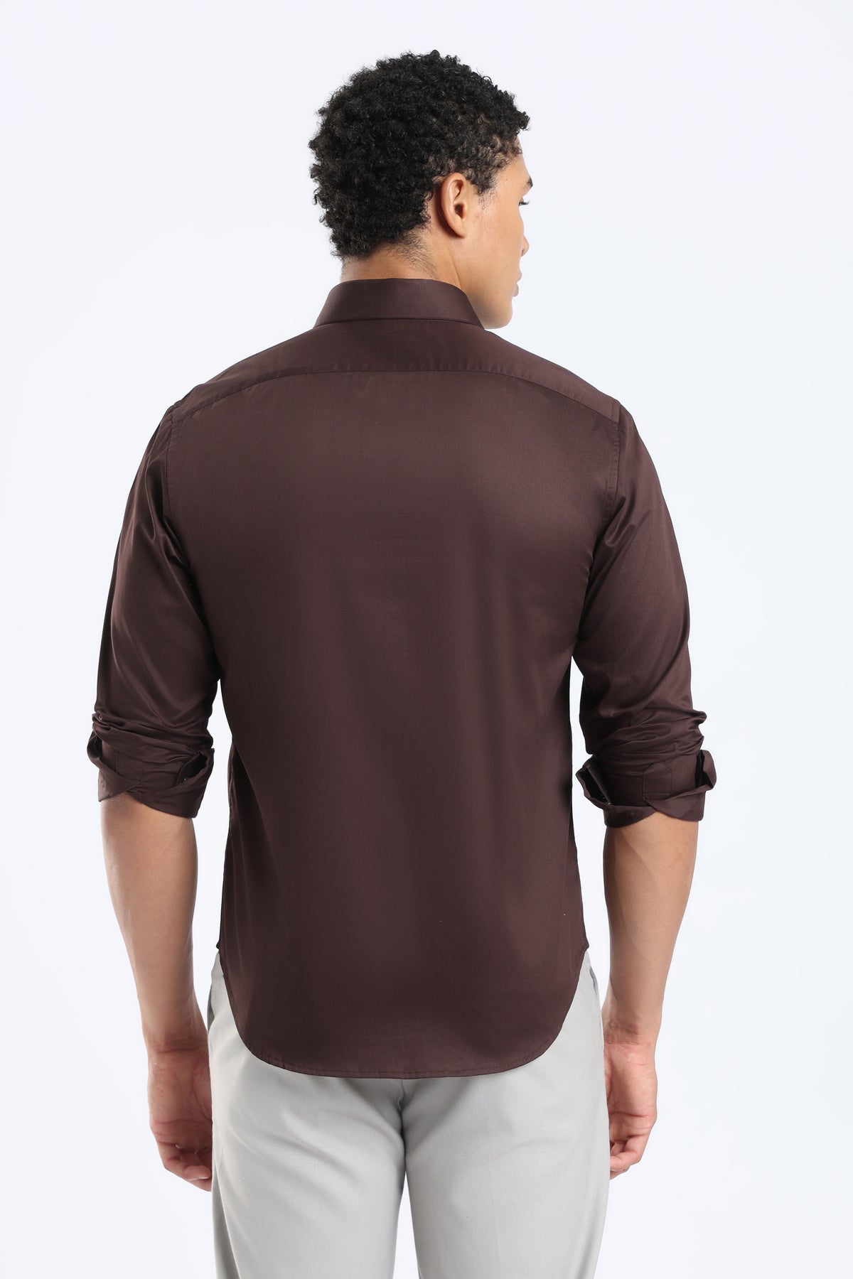 The Brown Cotton Satin Tailored Shirt