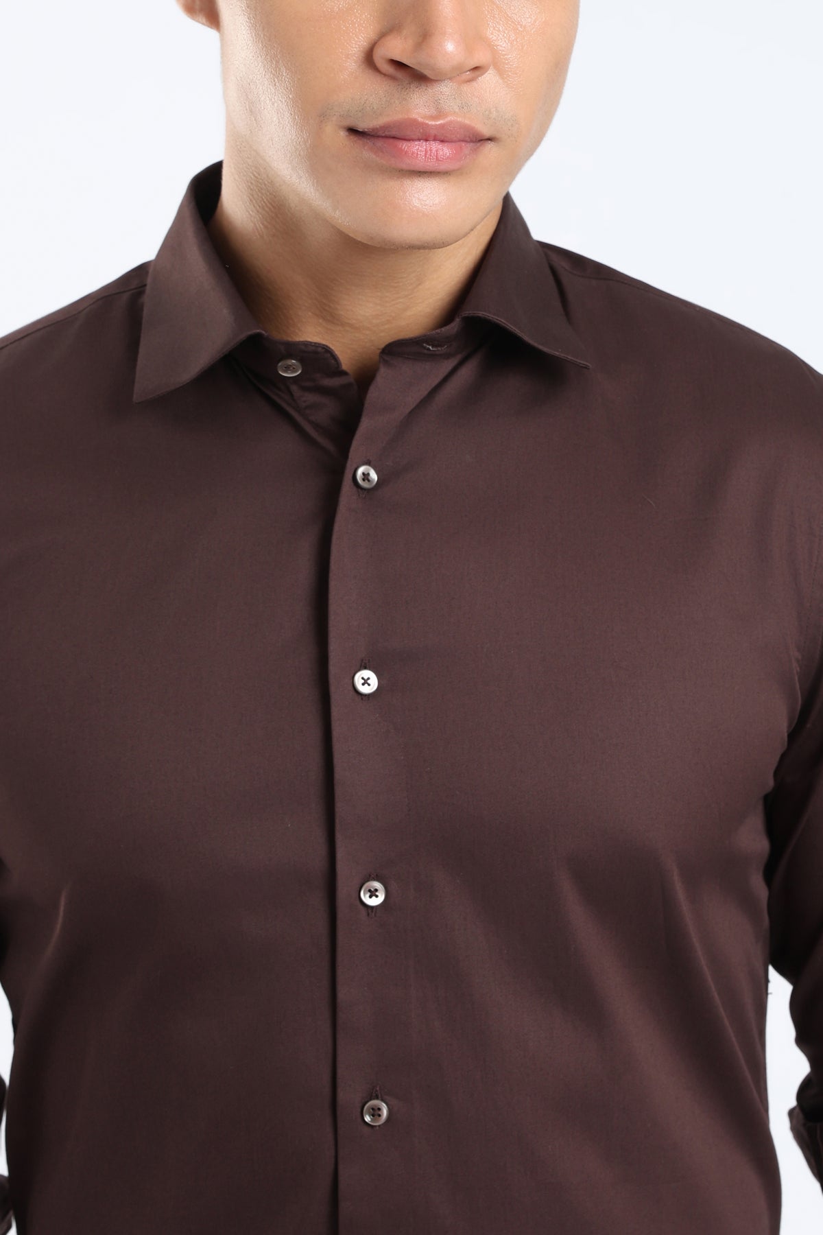 The Brown Cotton Satin Tailored Shirt