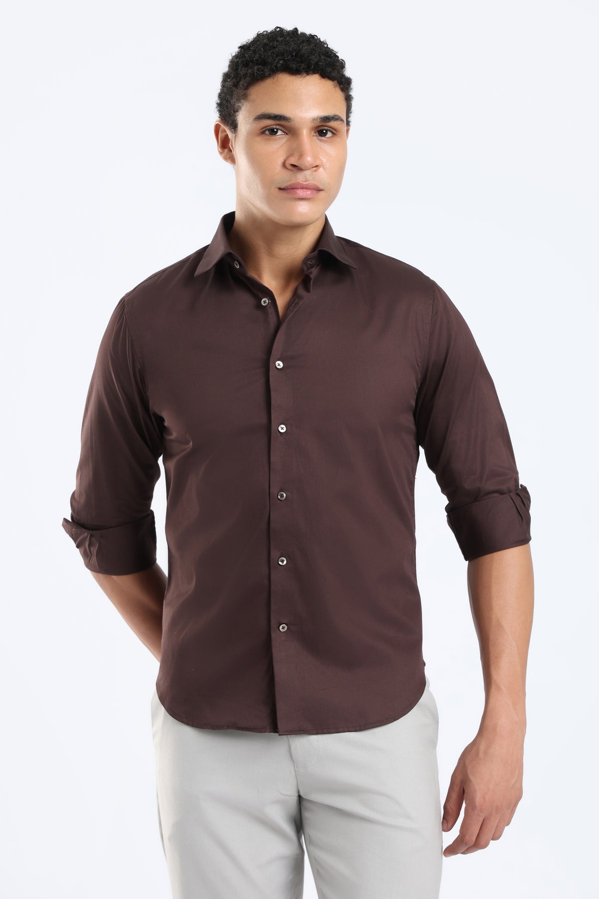 The Brown Cotton Satin Tailored Shirt