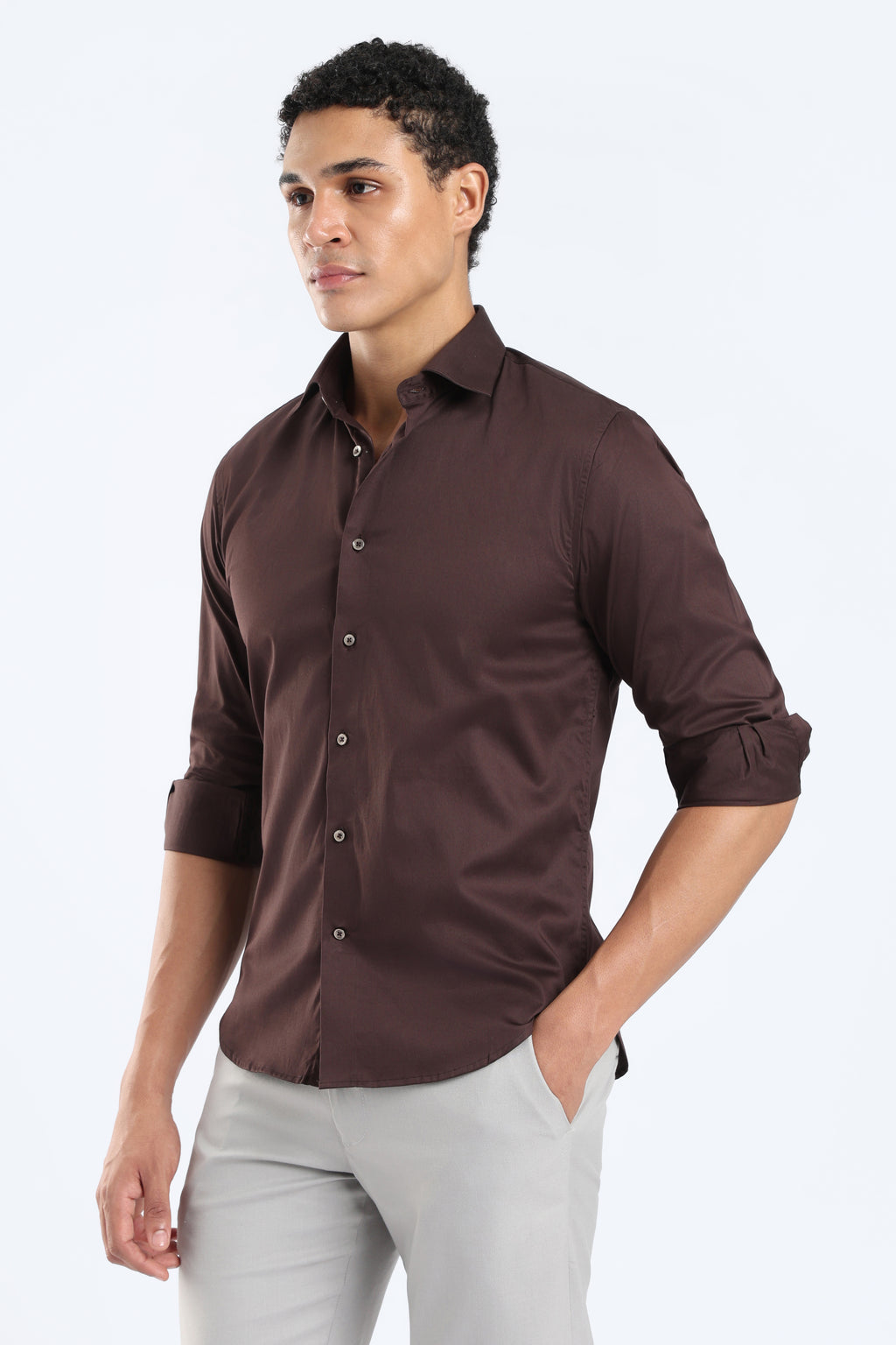 The Brown Cotton Satin Tailored Shirt